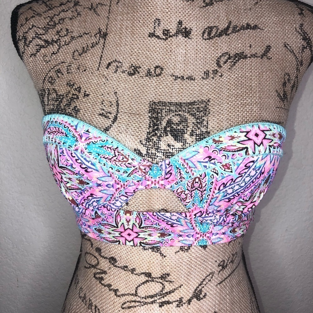Shade & Shore Paisley Underwire Embroidered Multi Colored Bikini Top Sz 34B